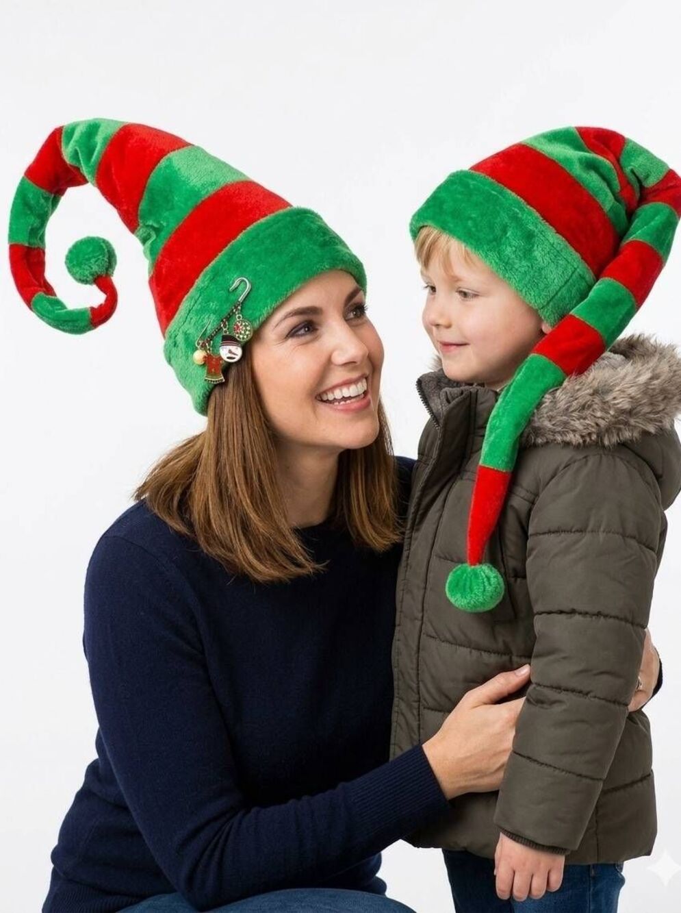 🔹️NWOT Green & Red Striped Adjustable Wire Extra Long Elf Hat One Size - Picture 1 of 8